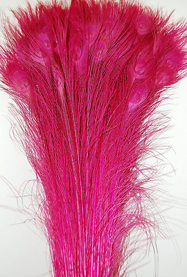#ad 100 Pcs BLEACHED PEACOCK TAILS Feathers 35 40quot; HOT PINK ; Bridal Wedding Hats $125.49