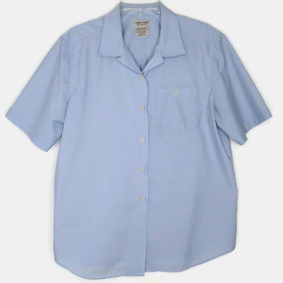 #ad Cabin Creek Womens Shirt Size Large Short Sleeve Button Up Collared Solid Blue $13.97