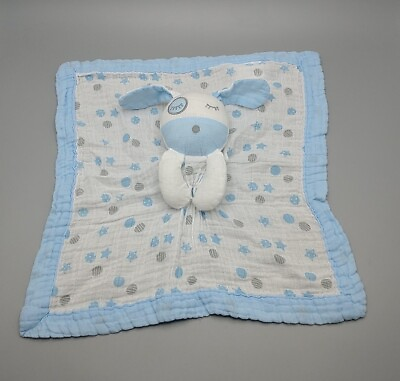 #ad Lulujo Baby Muslin Puppy Dog Lovey Plush Security Blanket Blue White Lovie $11.80