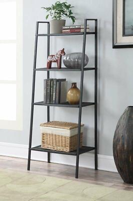 #ad 4Tier Heavy Duty Metal Leaning Ladder Shelf Bookcase Bookshelf Storage Shelves $32.16