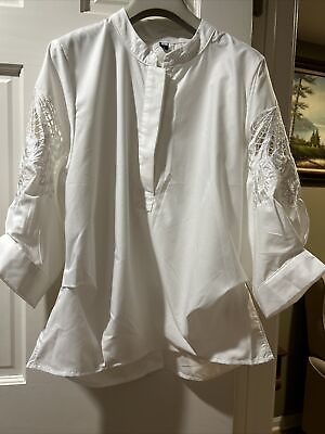 #ad Lace embellished cotton half sleeved shirt $39.00