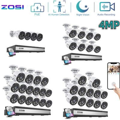 #ad ZOSI 16CH NVR 4MP PoE Security Camera System 4TB Audio Night Vision Human Detect $541.49