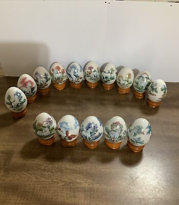 #ad Lot Of 15 Princeton Gallery Porcelain Unicorn Eggs 1993 With Stands $219.00