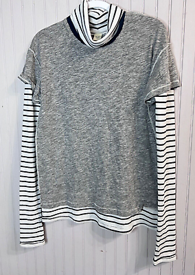 #ad Free People We The Free Womens TOP L Gray Two Fer Stripe Turtleneck Modern NEW $29.99