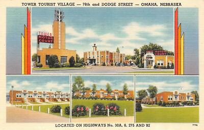 #ad OMAHA Nebraska NE TOWER TOURIST VILLAGE Roadside Motel ca1940#x27;s Postcard $4.25
