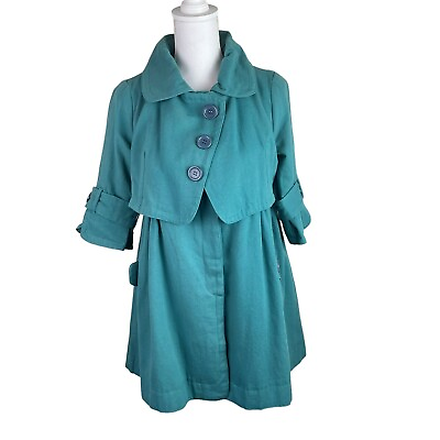 #ad Anthropologie Hazel S Teal Green Coat Pintuck Lined Large Button Double Closure $37.59
