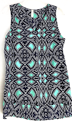 #ad Teenplo Women Sleeveless Blouse Geometric Top Pullover Blue M Polyester Boho $13.67