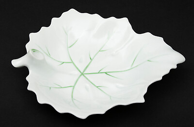#ad Limoges Chamart Vintage Candy Dish Leaf Design White with Green Veins 11quot; $15.00