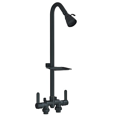 #ad Black Outdoor Shower Fixture System Rain Showerhead Shower Faucet Kit with Valve $49.99