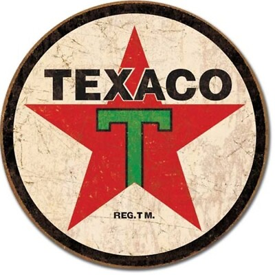 #ad Texaco Oil Red Star Novelty Metal 12in Circular Sign $11.95