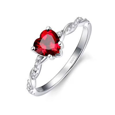 #ad 2Ct Heart Red Garnet Lab Created Diamond Engagement Ring 14K White Gold Plated $90.99