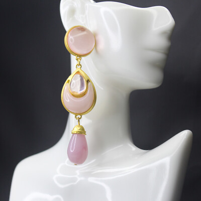 #ad Women Vintage Niche Unique Style Design Earrings Pink Jelly Glass Accessories $7.39