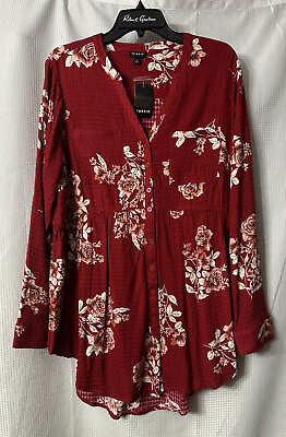 #ad NWT Torrid Womens Emma Red Floral Long Sleeve Gauze Flannel Top Plus Size 1X $25.99