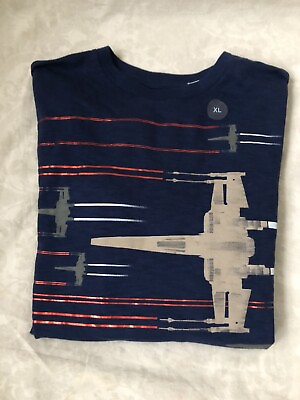 #ad Gap Kids Star Wars X Wing Fighter Navy Blue Long Sleeve XL Shirt New with Tags $19.96