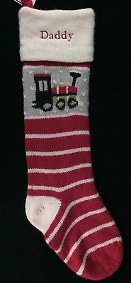 #ad POTTERY BARN KIDS NATURAL FAIR ISLE CHRISTMAS STOCKING DADDY NEW TRAIN GRAY RED $16.14