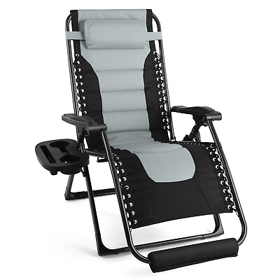 #ad Folding Padded Zero Lounge Chair w Tray Foot Pad Patio Recliner $106.66
