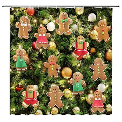 #ad Christmas Shower Curtain Gingerbread Man Christmas Tree Christmas Balls Merry... $14.76