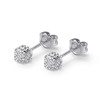 #ad Fine Platinum Stud Earrings Diamond cut Square Woman Earrings Pt950 2 2.2g $197.40