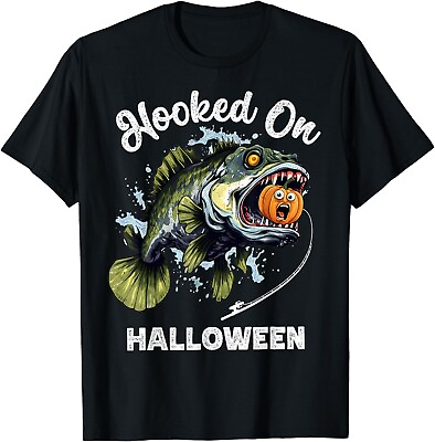 #ad Funny Halloween Fishing Boys Mens Zombie Bass Fish Pumpkin Gift Unisex T Shirt $21.99