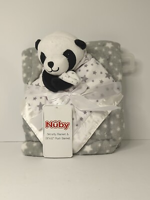 #ad Nuby Infant Toddler Gray W White Stars Blanket Panda Security Blanket $24.99