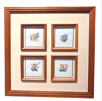#ad Completed Counted Cross Stitch quot;LOVEquot; Individual Panes Floral Framed Wall Table $32.75
