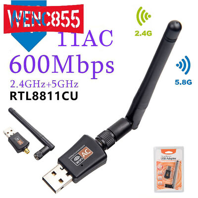 #ad 600Mbps Network Adapter Dual Band 2.4 5Ghz Wireless USB WiFi Adapter w Antenna $3.00