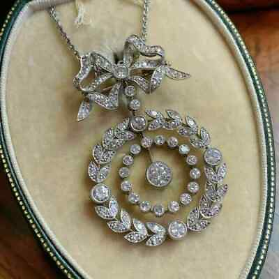 #ad 2.60Ct Round Cut Real Moissanite Art Deco Antique Pendant 14k White Gold Plated $155.79