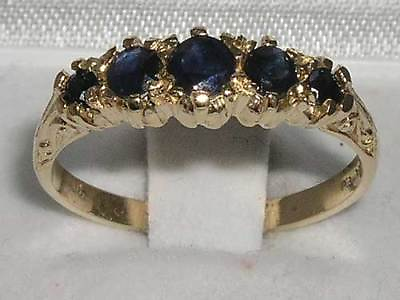 #ad Antique Style Solid 9ct Gold Natural Sapphire Ring with English Hallmarks GBP 359.00