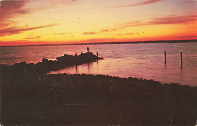 #ad Rhode Island RI Twilight Along Southern New England Rocky Shore Vintage Postcard $7.99