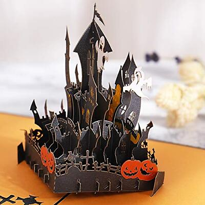 #ad Vintage Halloween Castle Cards Thank You 3D Greeting Cards Laser Cut Hand ... $19.04