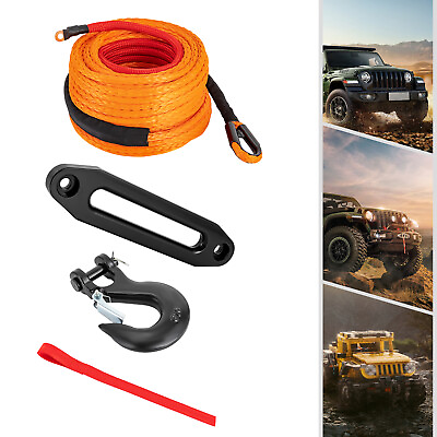 #ad 3 8quot; Synthetic Winch Rope 100 FT Winch Line Cable Rope with Winch Hook Fairleads $72.84