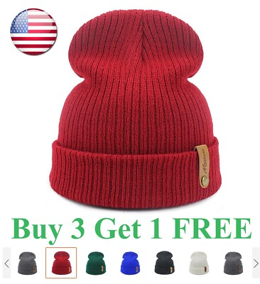 #ad Thick Beanie warm Plain Knit Hat Baggy Cap Cuff Slouchy Skull Hats Ski Men Women $4.99