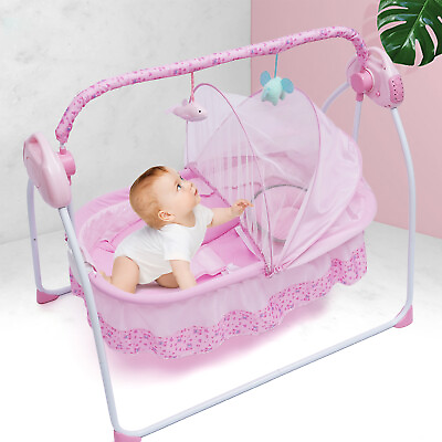 #ad Electric Baby Crib Cradle Auto Swing Newborn Bassinet Sleep Bed Infant Bluetooth $62.70