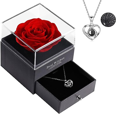 #ad Preserved Rose with 925 Silver I Love You Necklace in 100 Languages Eternal Flo $13.79