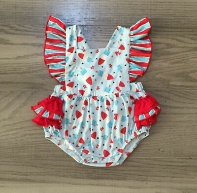 #ad NEW Boutique Baby Girls 4th of July Bomb Pop Popsicles Ruffle Romper Jumpsuit $11.04