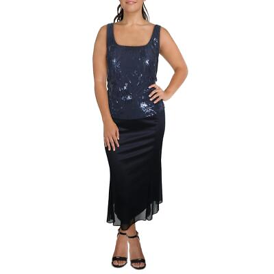 #ad Alex Evenings Womens Navy Sequined Sleeveless Cocktail Dress Plus 24W BHFO 8817 $38.99