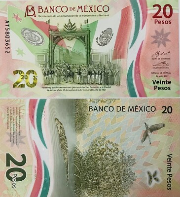 #ad Mexico 20 Pesos 2021 P 136 Polymer Commemorative Random Date amp; Signature UNC $2.95