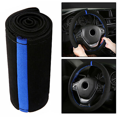 #ad 38cm BlackBlue DIY Car Steering Wheel Cover W Needlesamp;Thread Universsal $13.98