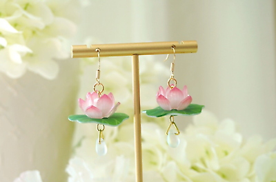 #ad Handmade cute lotus earrings floral earrings kawaii earrings frog earrings C $29.99