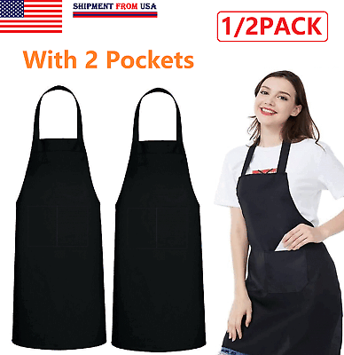 #ad Waterproof Men Women Adjustable Bib Apron with Two Pockets Kitchen Cooking Apron $7.63
