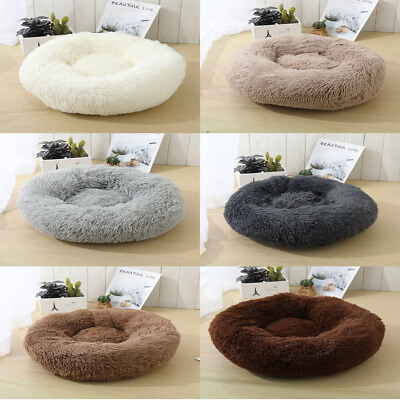#ad 23quot; Round Plush Pet Bed Fluffy Donut Calming Soft Plush Pet Dog Bed Washable $20.20
