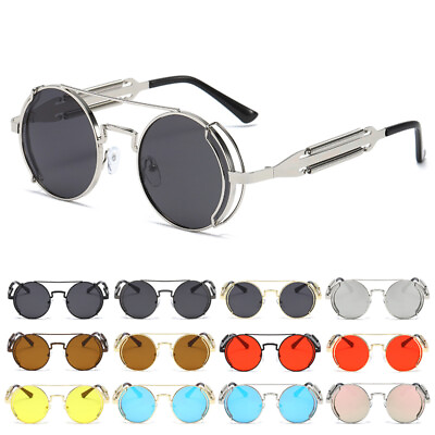 #ad Retro Gothic Steampunk Round Sunglasses Men Women Circle Metal Frame Sun Glasses $12.59