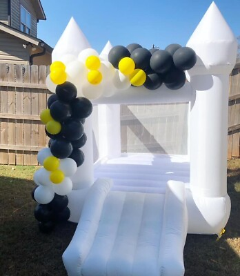 #ad 6ft Toddler Size Inflatable White Bounce House With Slide For Kids $139.00