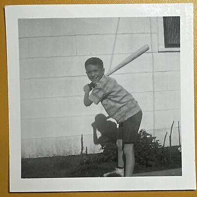 #ad Boy with Baseball Bat Batter Up VINTAGE PHOTO original snapshot Bad teeth $9.60