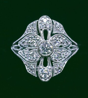#ad 14K Diamond Ring Antique Art Deco Style Size 6 New Free Sizing $499.00