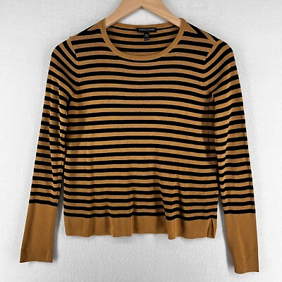 #ad EILEEN FISHER Sweater PP Petite Tencel Silk Striped Top Ribbed Long Sleeve Beige $39.99