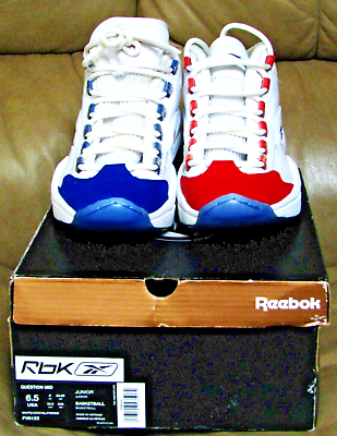 #ad 🔴🔵PRE OWNED Reebok Question Mid Junior basketball Red Blue Size 6.5 FV8122 $65.00