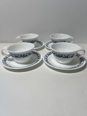 #ad VTG Lot Of 4 Corelle Old Town Blue Onion Saucer amp; Hook Handle Tea Cup Mugs $31.50