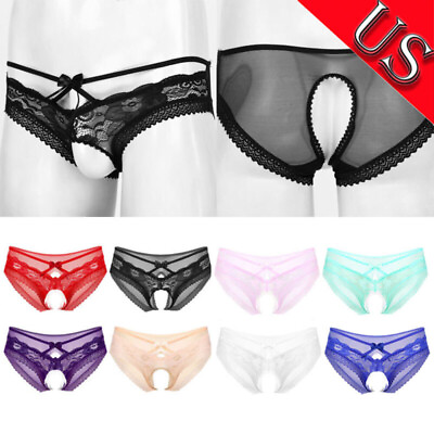 #ad US Sissy Men#x27;s See Through Lace Panties Bulge Pouch Crossdresser Lingerie Briefs $7.43