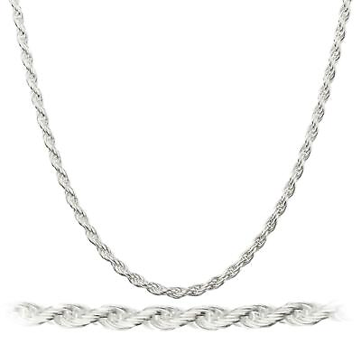 #ad #ad 2MM Solid 925 Sterling Silver Italian DIAMOND CUT ROPE CHAIN Necklace Italy $7.99